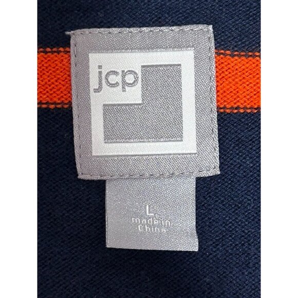 JCPenney Men's Stripe V-Neck Cotton/Cashmere Sweater in Blue/Orange - Sz L - Picture 3 of 5
